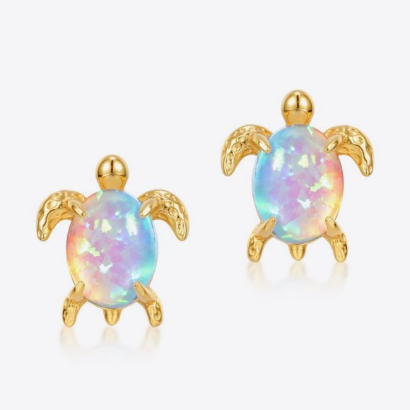 10K Gold-Plated Opal Turtle Earrings For Women - Picture 2 of 5